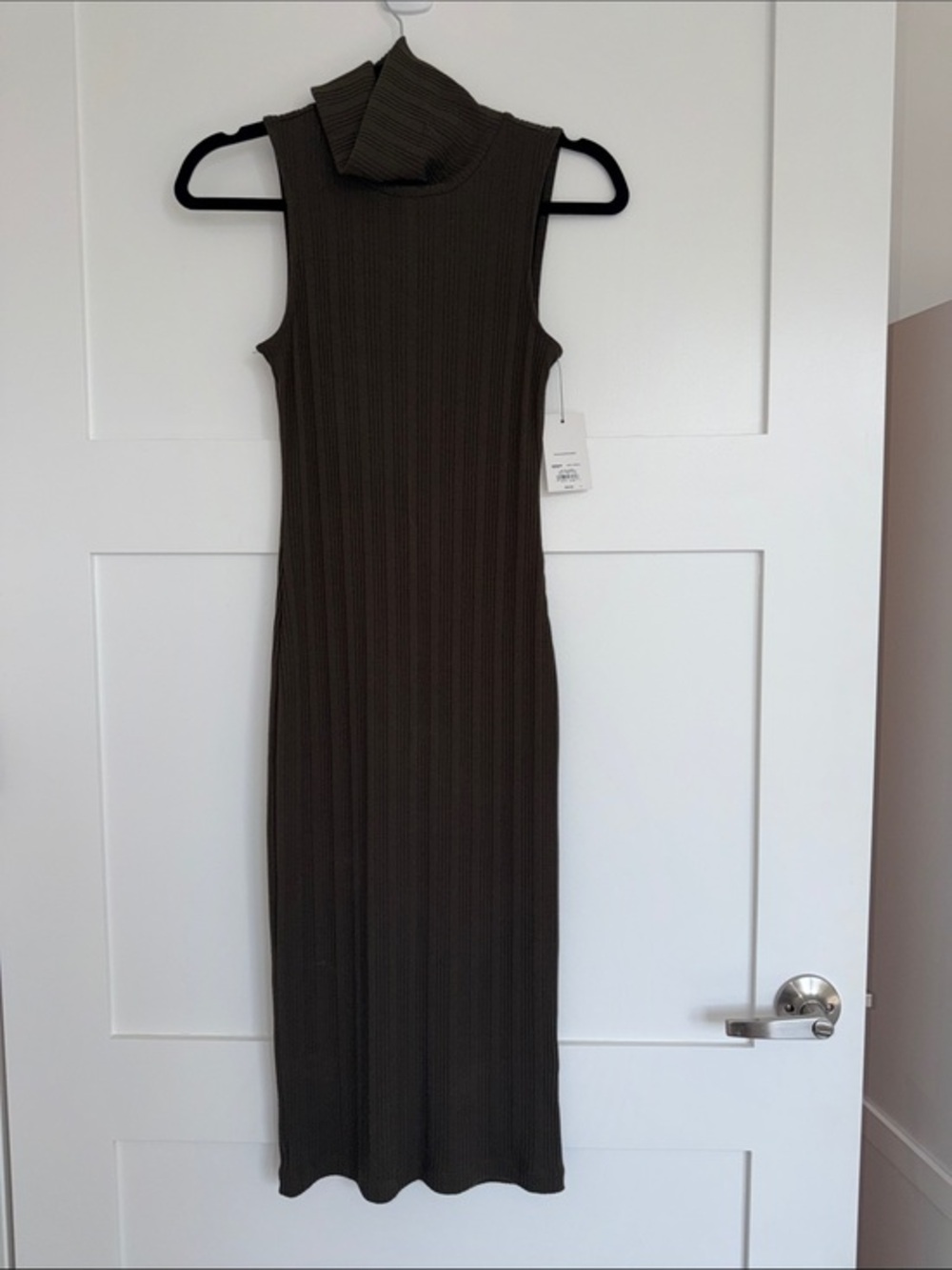 Nine West Sleeveless Ribbed Turtleneck Midi Dress in Olive